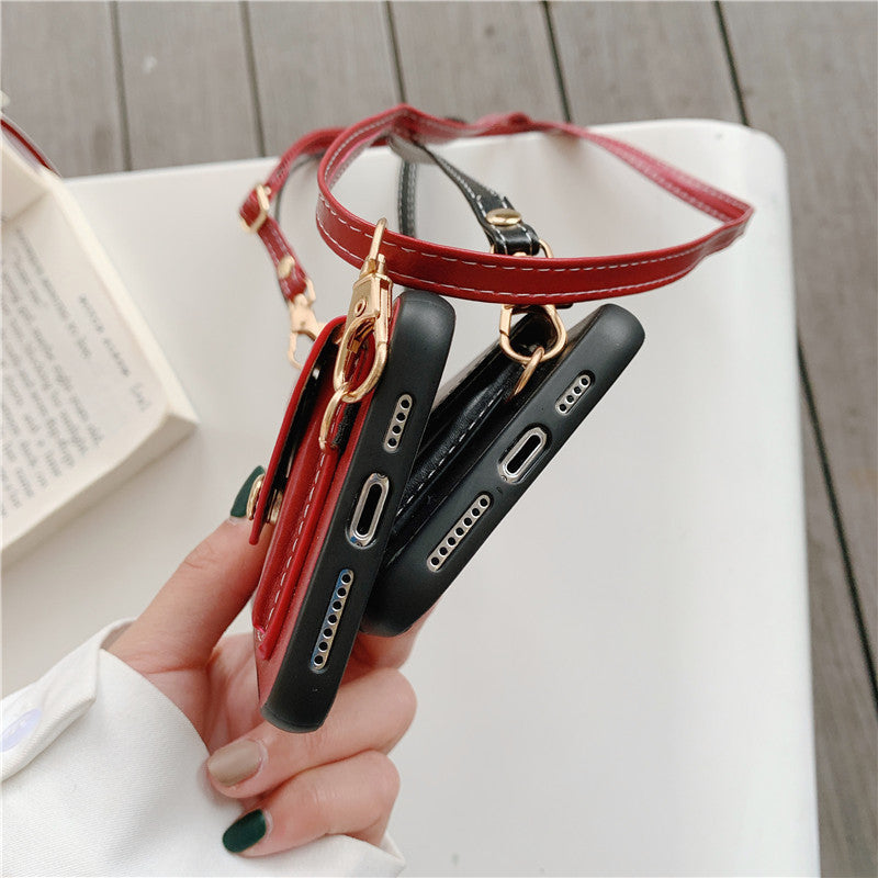 Leather Wallet iPhone Case with Leather Strap-Fonally-