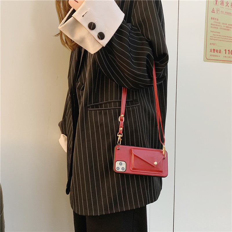 Leather Wallet iPhone Case with Leather Strap-Fonally-