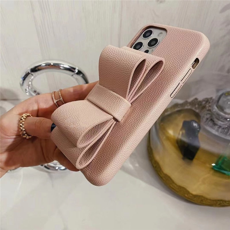 Leatherlike Bowknot Finger Wrap iPhone Case-Fonally-