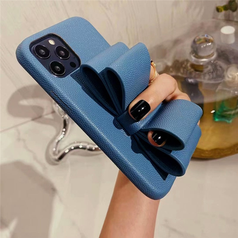 Leatherlike Bowknot Finger Wrap iPhone Case-Fonally-