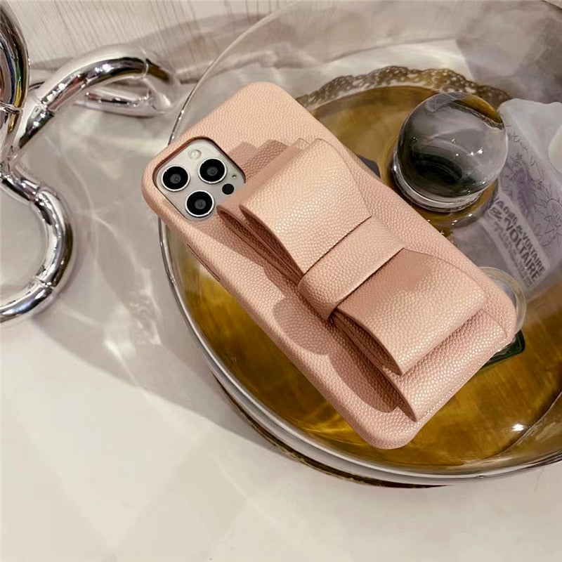 Leatherlike Bowknot Finger Wrap iPhone Case-Fonally-