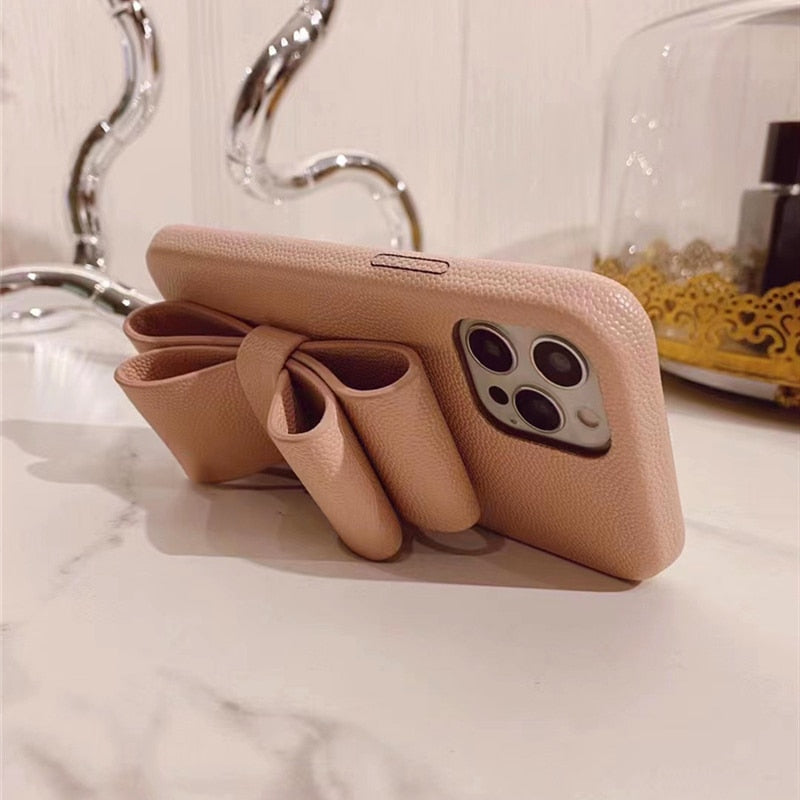 Leatherlike Bowknot Finger Wrap iPhone Case-Fonally-