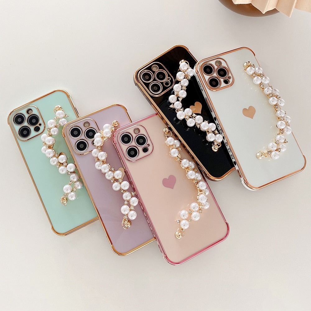 Variety Hearts iPhone Case with Pearl Chain-Fonally-