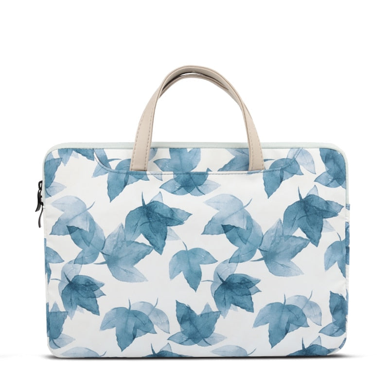 Watercolor Blue Leaves MacBook Bag-Fonally-