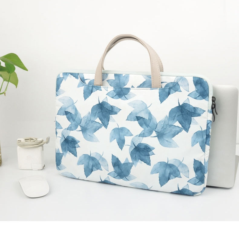 Watercolor Blue Leaves MacBook Bag-Fonally-