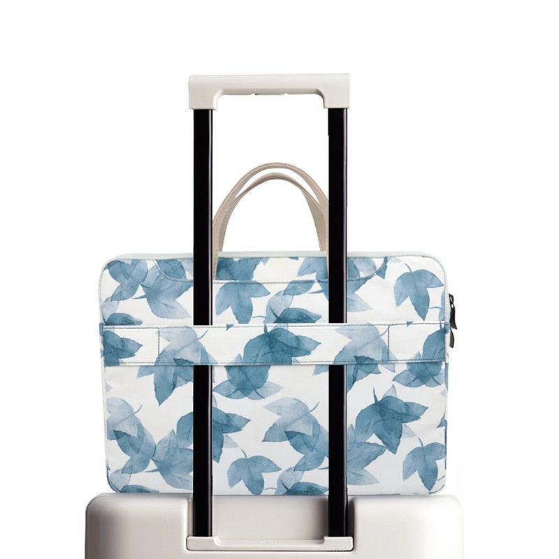 Watercolor Blue Leaves MacBook Bag-Fonally-