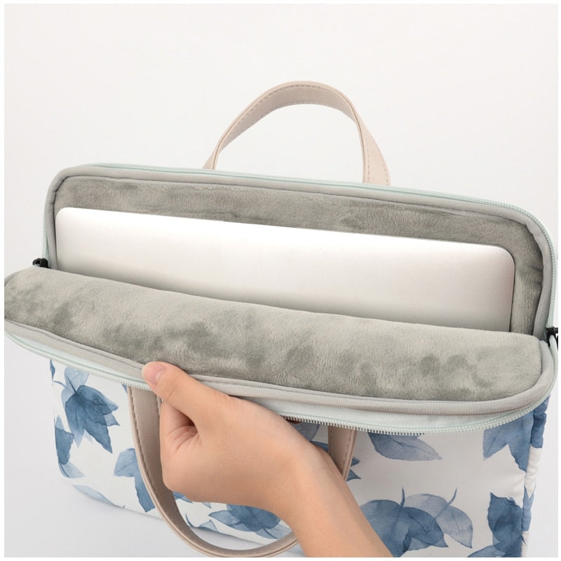 Watercolor Blue Leaves MacBook Bag-Fonally-