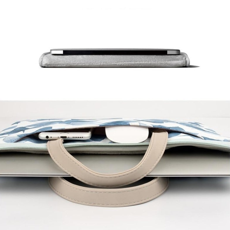 Watercolor Blue Leaves MacBook Bag-Fonally-