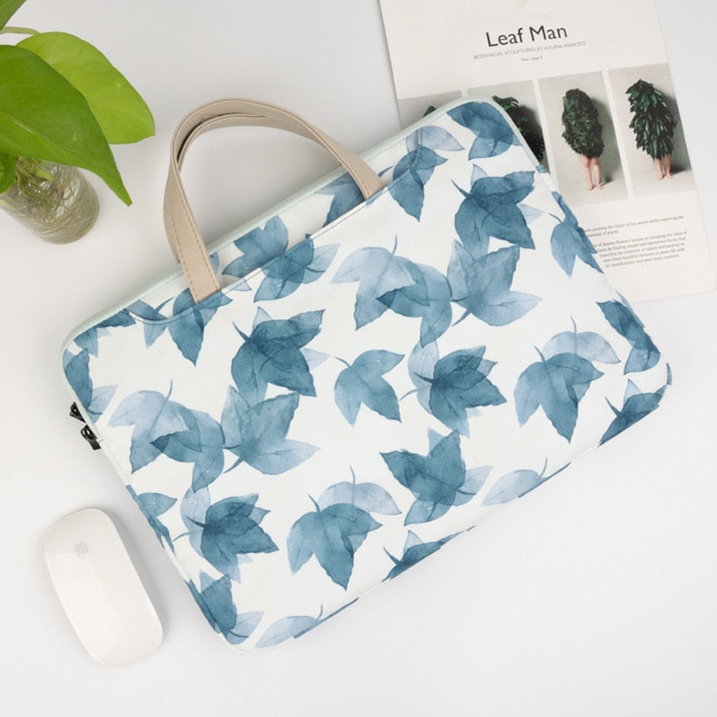Watercolor Blue Leaves MacBook Bag-Fonally-