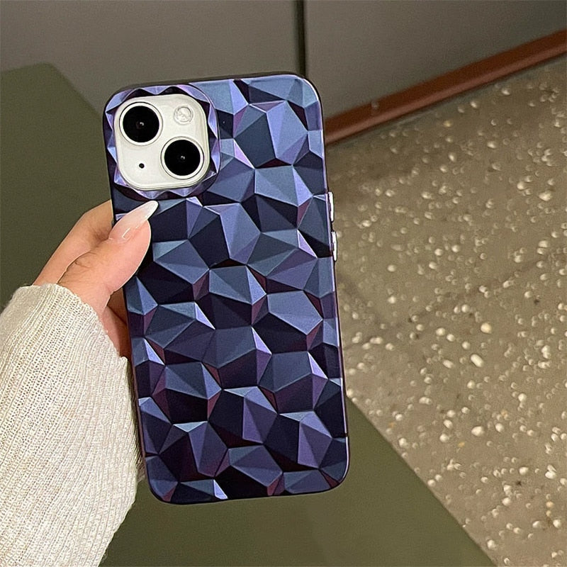 3D Diamond Pattern iPhone Case-Fonally-For iPhone 12-Dark Purple-