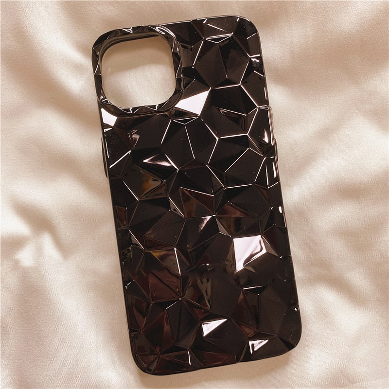 3D Diamond Pattern iPhone Case-Fonally-For iPhone 12-Plating Black-
