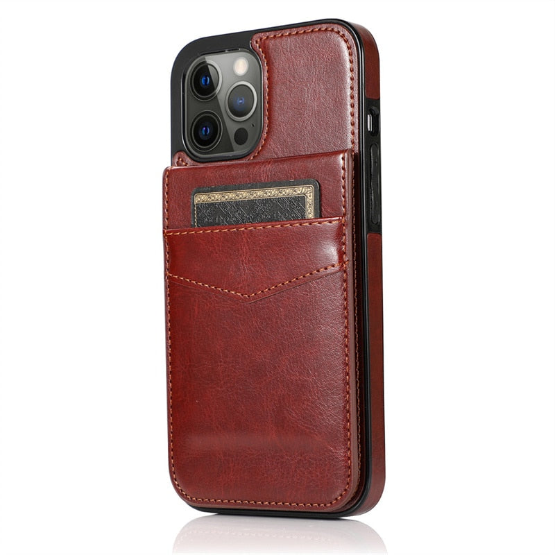 6 Cards Holder Wallet iPhone Case-Fonally-For iPhone 11-Brown-