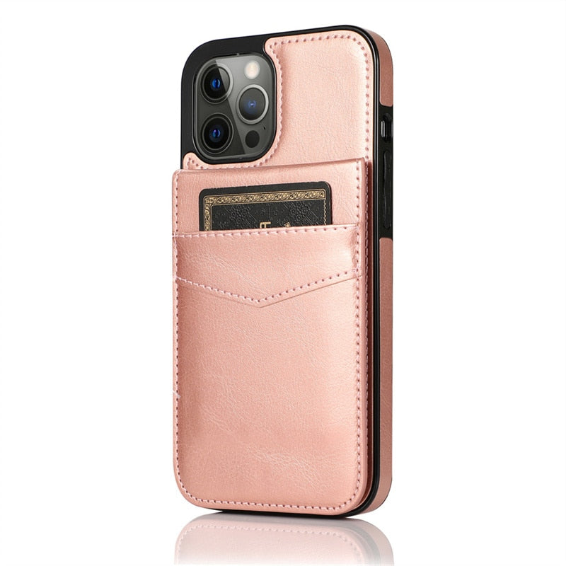 6 Cards Holder Wallet iPhone Case-Fonally-For iPhone 11-Rose Gold-