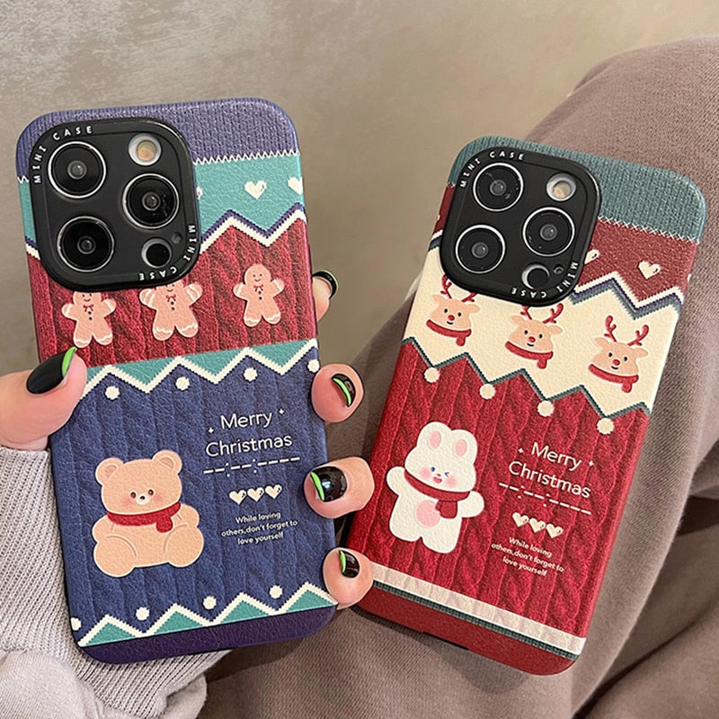 Bear, Elk & Gingerbread Man Christmas iPhone Case-Fonally-