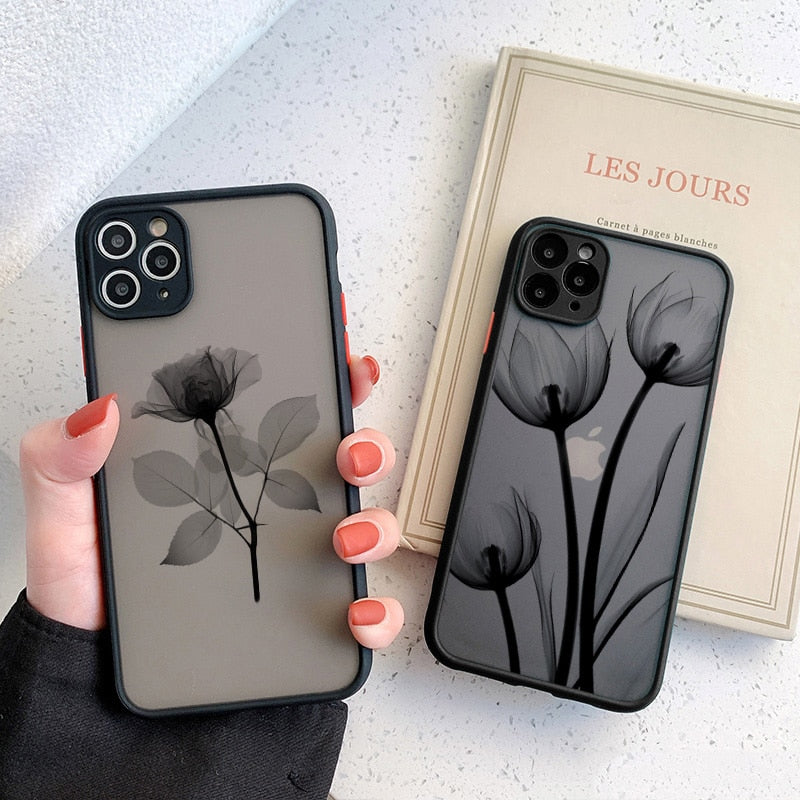Black Rose Floral Matte iPhone Case-Fonally-