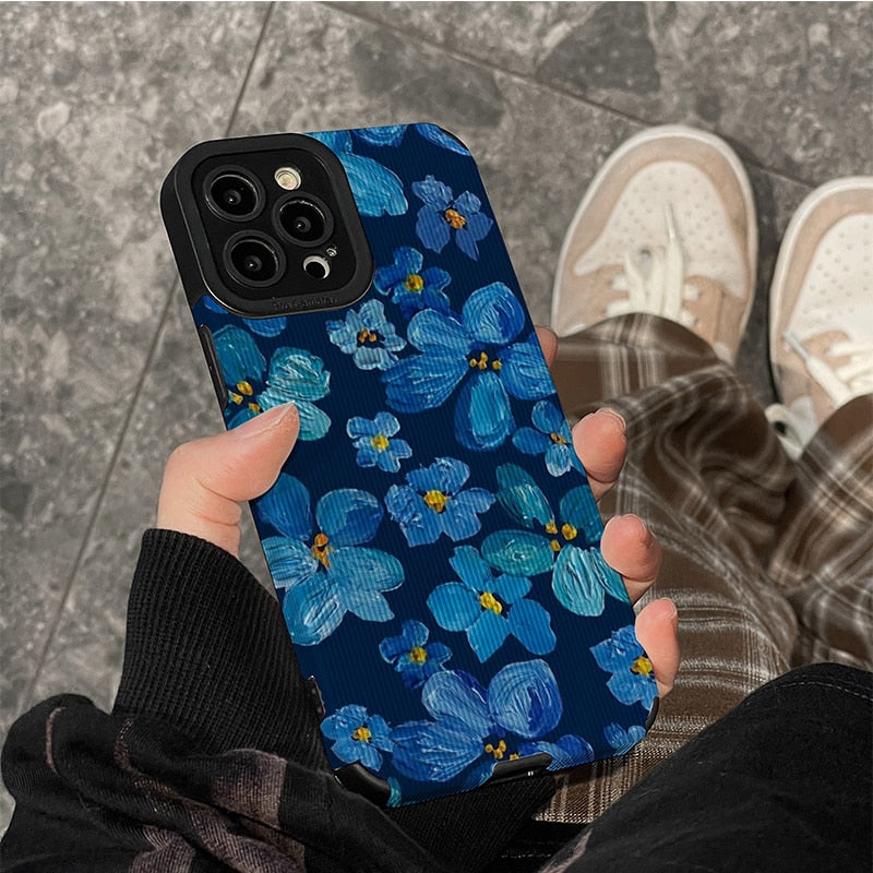 Blue Flowers Oil Painted Style iPhone Case-Fonally-