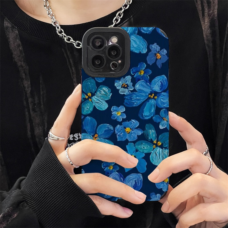 Blue Flowers Oil Painted Style iPhone Case-Fonally-