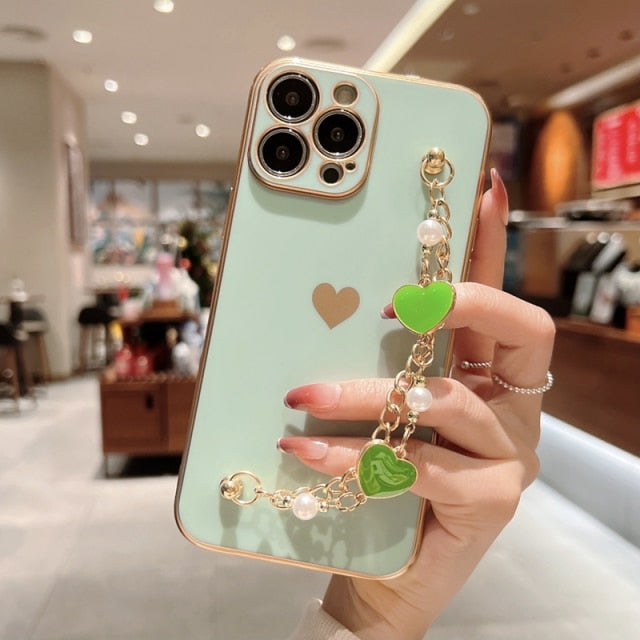 Bracelet Heart Plated iPhone Case-Fonally-For iPhone 13 Pro Max-Green-