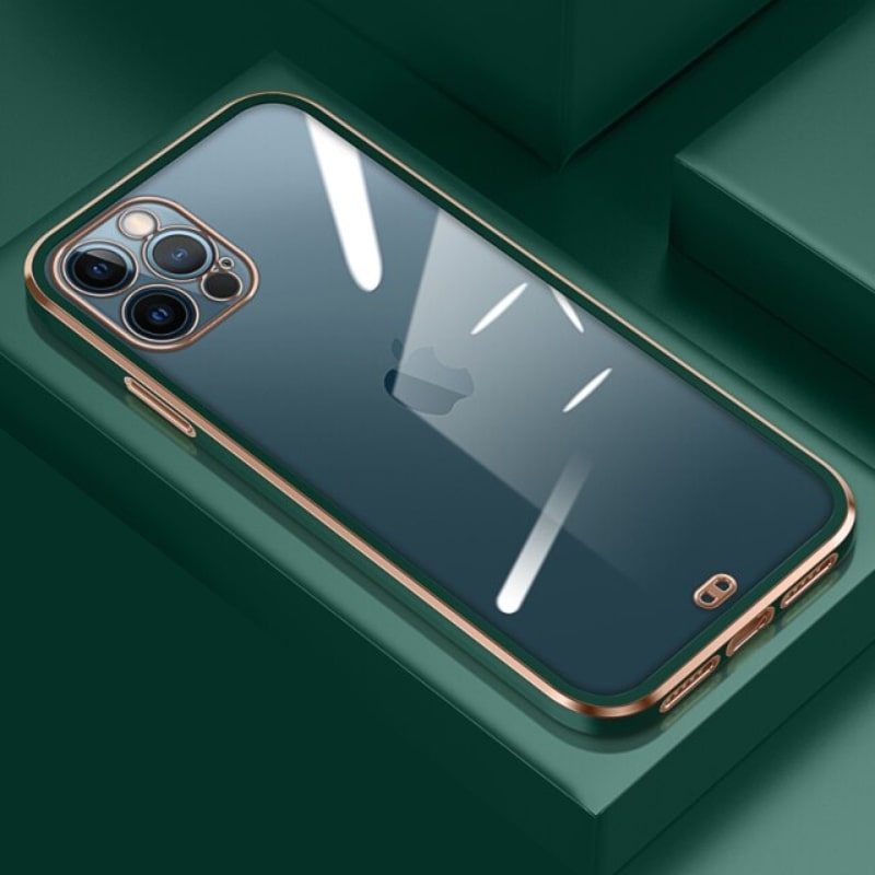 Bronze Side Electroplated Clear iPhone Case-Fonally-For iPhone 14 Pro Max-Dark Green-