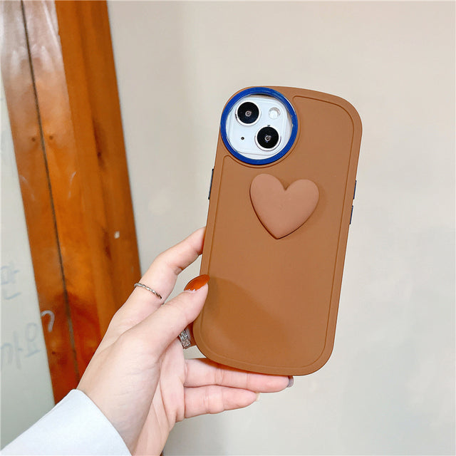 Circle Camera Lens & 3D Heart iPhone Case-Fonally-For iPhone 13 Pro max-Brown-