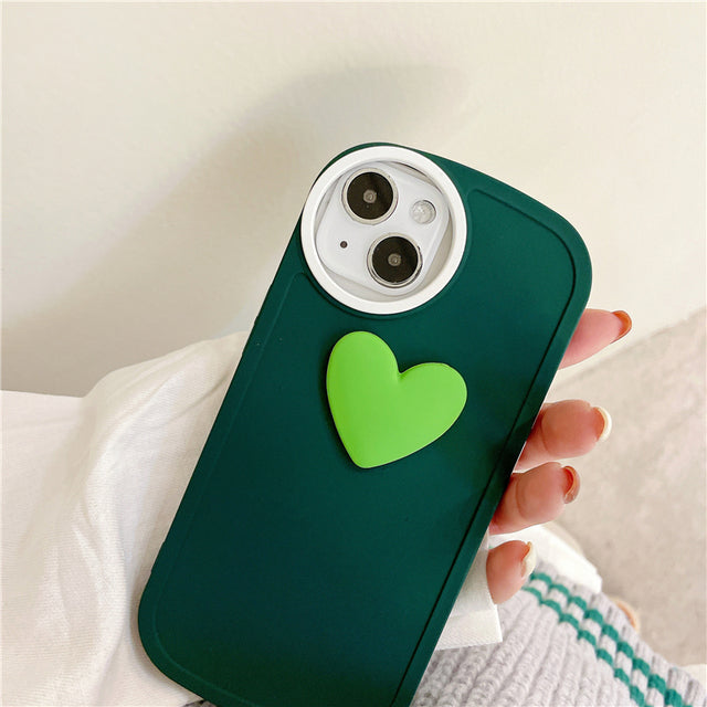 Circle Camera Lens & 3D Heart iPhone Case-Fonally-For iPhone 13 Pro max-Dark Green-