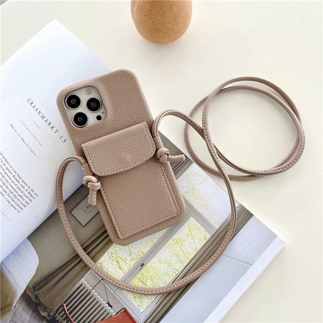 Crossbody Leather iPhone Case with Wallet-Fonally-For iPhone 13 Pro Max-Brown-