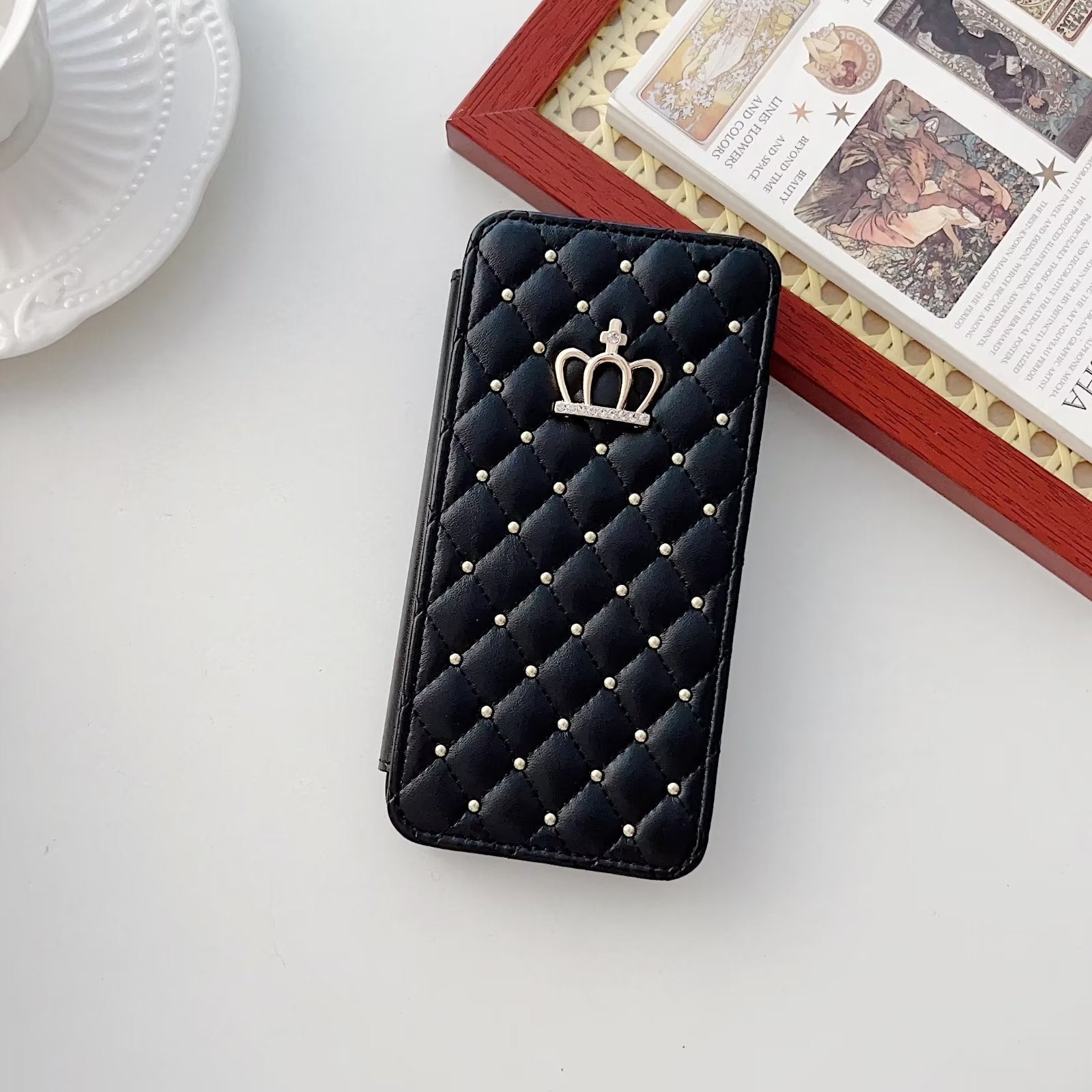 Crown Flip Wallet iPhone Case-Fonally-For iPhone 7-Black-