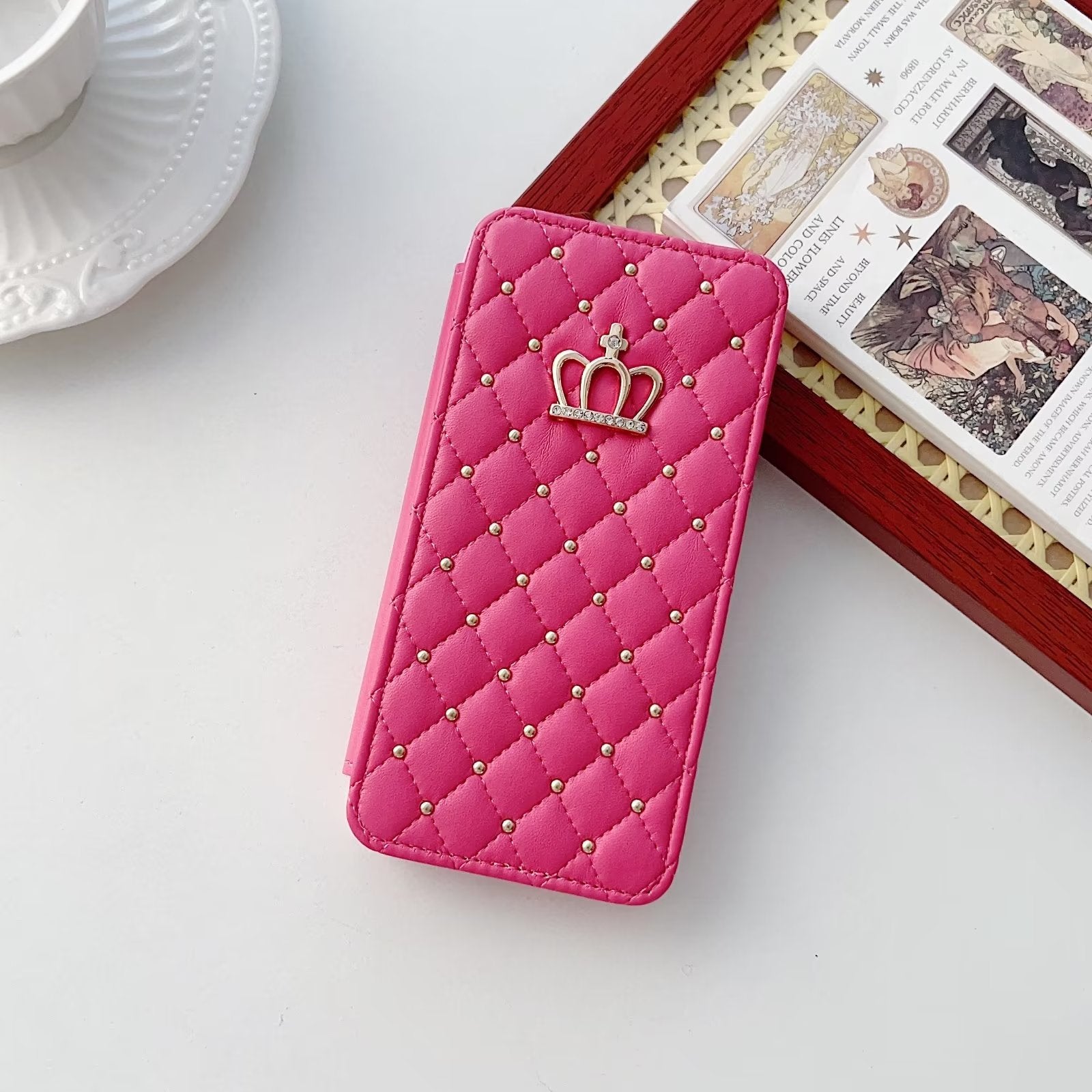Crown Flip Wallet iPhone Case-Fonally-For iPhone 7-Rose Pink-