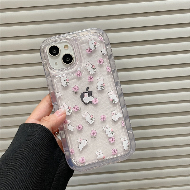 Cute Bunny Floral Cushioned Jelly iPhone Case-Fonally-