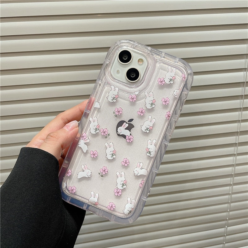 Cute Bunny Floral Cushioned Jelly iPhone Case-Fonally-