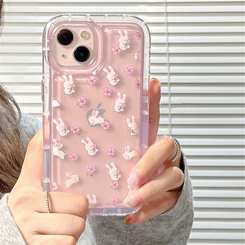 Cute Bunny Floral Cushioned Jelly iPhone Case-Fonally-For iPhone 14 Pro Max-