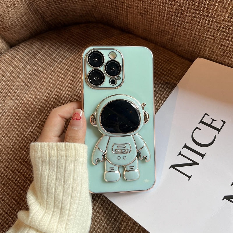 Cute Electroplated Astronaut Kick Stand iPhone Case-Fonally-