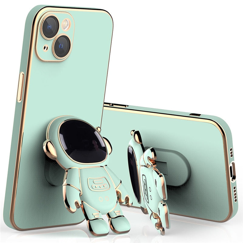 Cute Electroplated Astronaut Kick Stand iPhone Case-Fonally-For iPhone 14 Pro Max-Green-