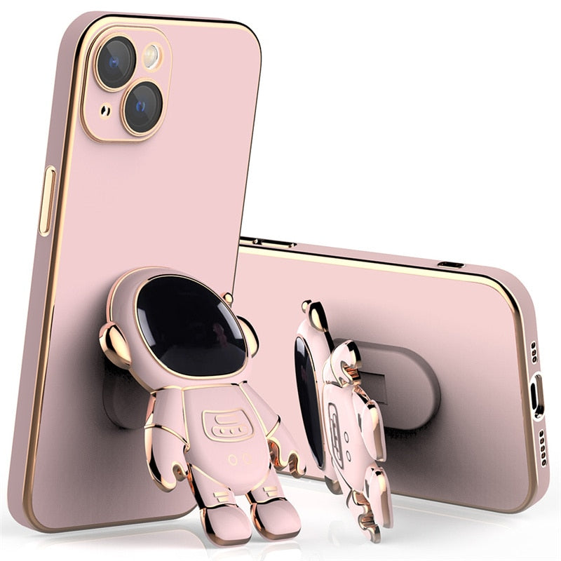 Cute Electroplated Astronaut Kick Stand iPhone Case-Fonally-For iPhone 14 Pro Max-Pink-