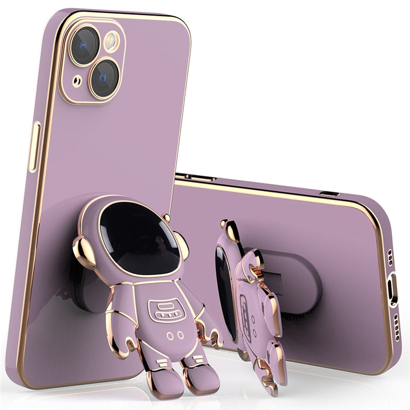 Cute Electroplated Astronaut Kick Stand iPhone Case-Fonally-For iPhone 14 Pro Max-Purple-