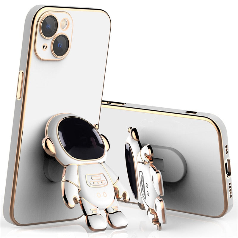 Cute Electroplated Astronaut Kick Stand iPhone Case-Fonally-For iPhone 14 Pro Max-White-