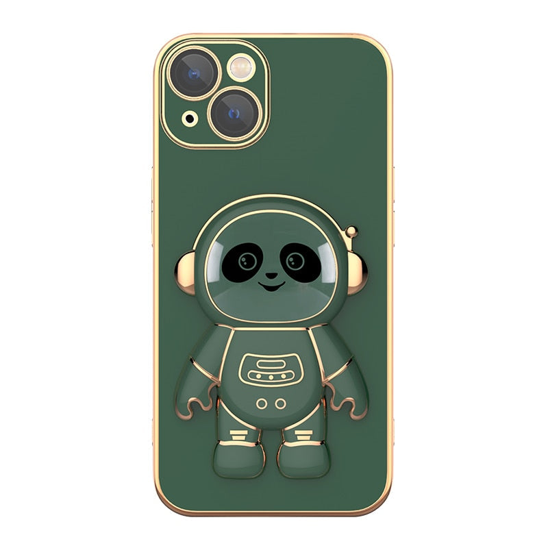 Cute Electroplated Pandanaut Kick Stand iPhone Case-Fonally-For iPhone 13-Dark Green-
