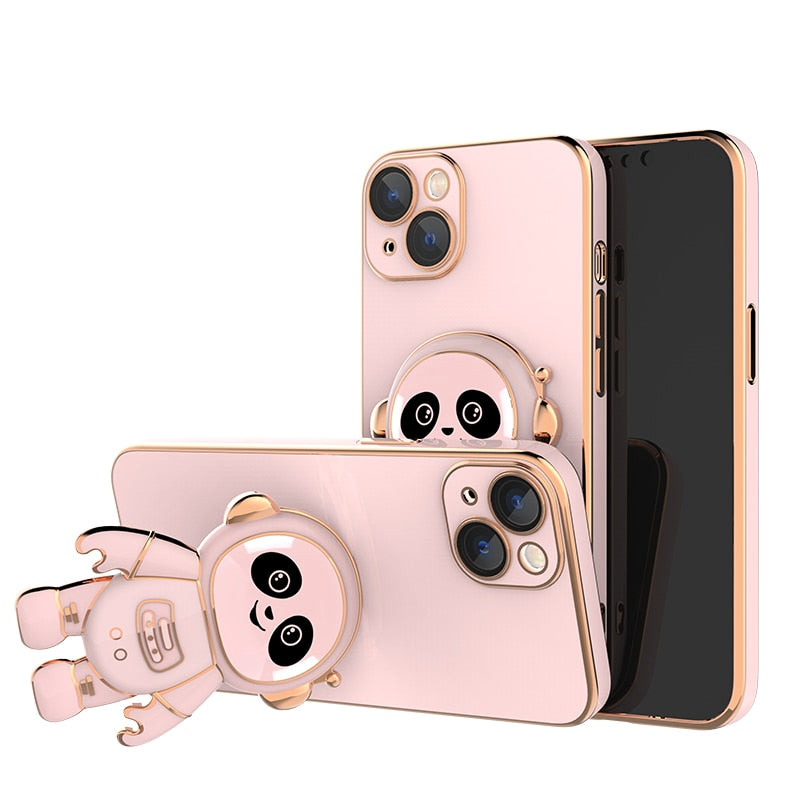 Cute Electroplated Pandanaut Kick Stand iPhone Case-Fonally-For iPhone 13-Pink-