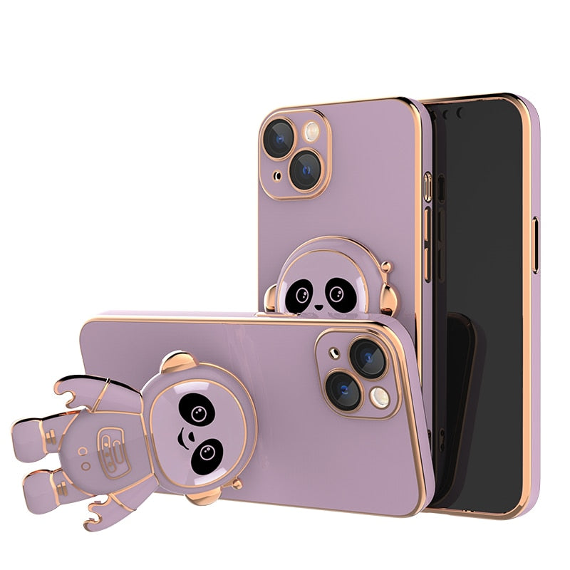 Cute Electroplated Pandanaut Kick Stand iPhone Case-Fonally-For iPhone 13-Purple-