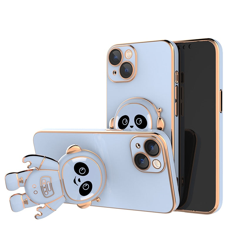 Cute Electroplated Pandanaut Kick Stand iPhone Case-Fonally-For iPhone 13-Sky Blue-