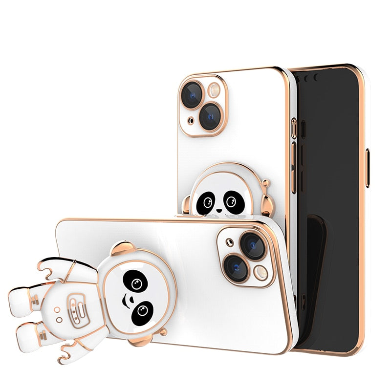 Cute Electroplated Pandanaut Kick Stand iPhone Case-Fonally-For iPhone 13-White-