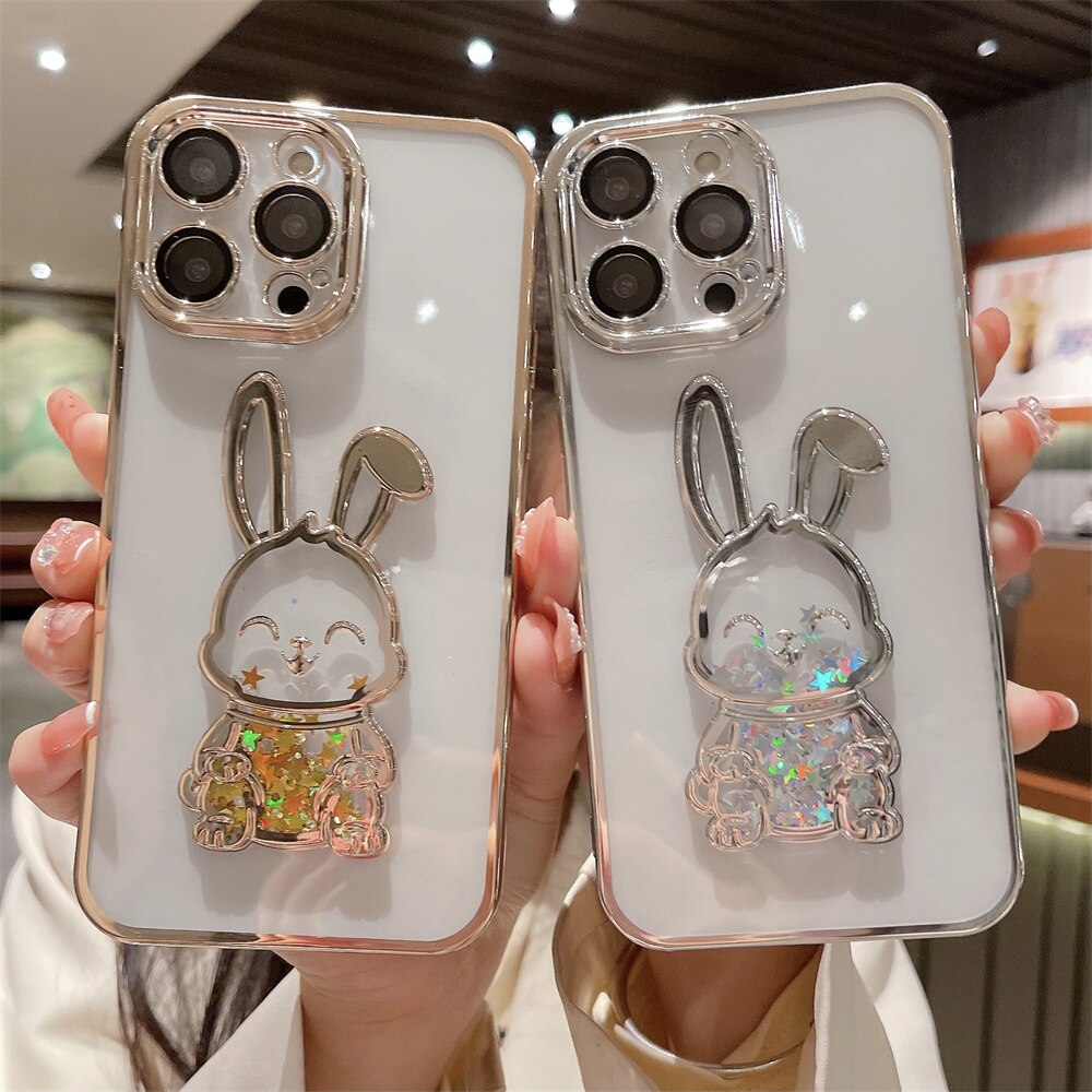 Cute Rabbit Quicksand Glitter iPhone Case-Fonally-