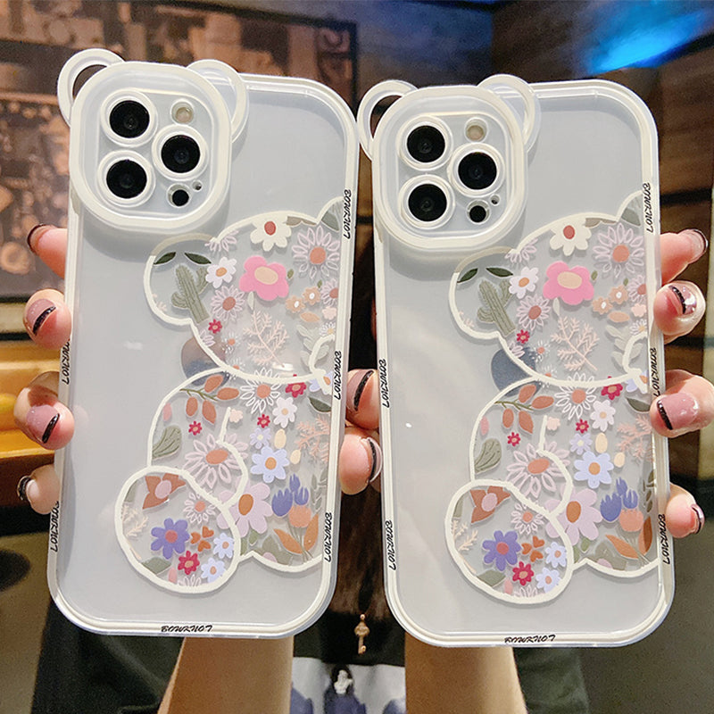 Cute and Happy Bear Floral iPhone Case-Fonally-