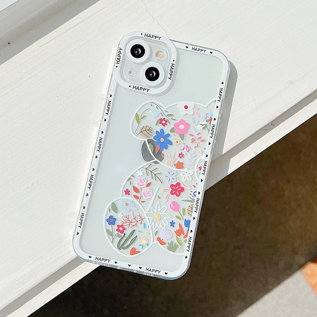 Cute and Happy Bear Floral iPhone Case-Fonally-For iPhone 13 Pro max-D-