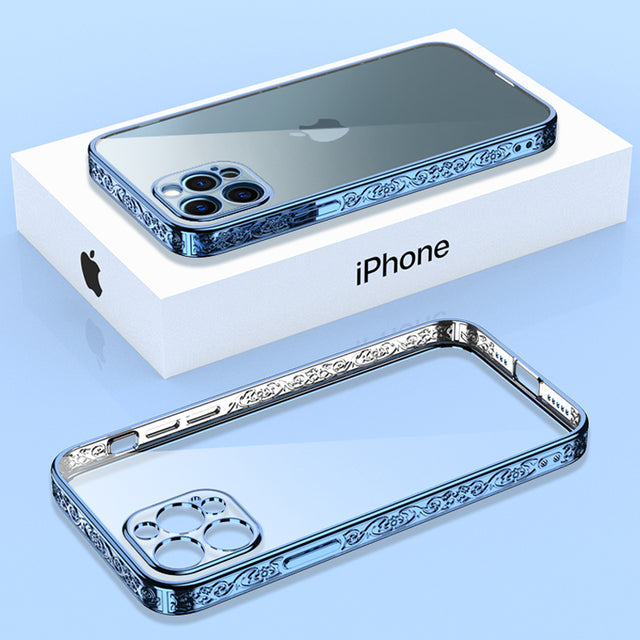 Designer Plated Transparent Full Coverage iPhone Case-Fonally-For iPhone 13 Pro Max-Blue-