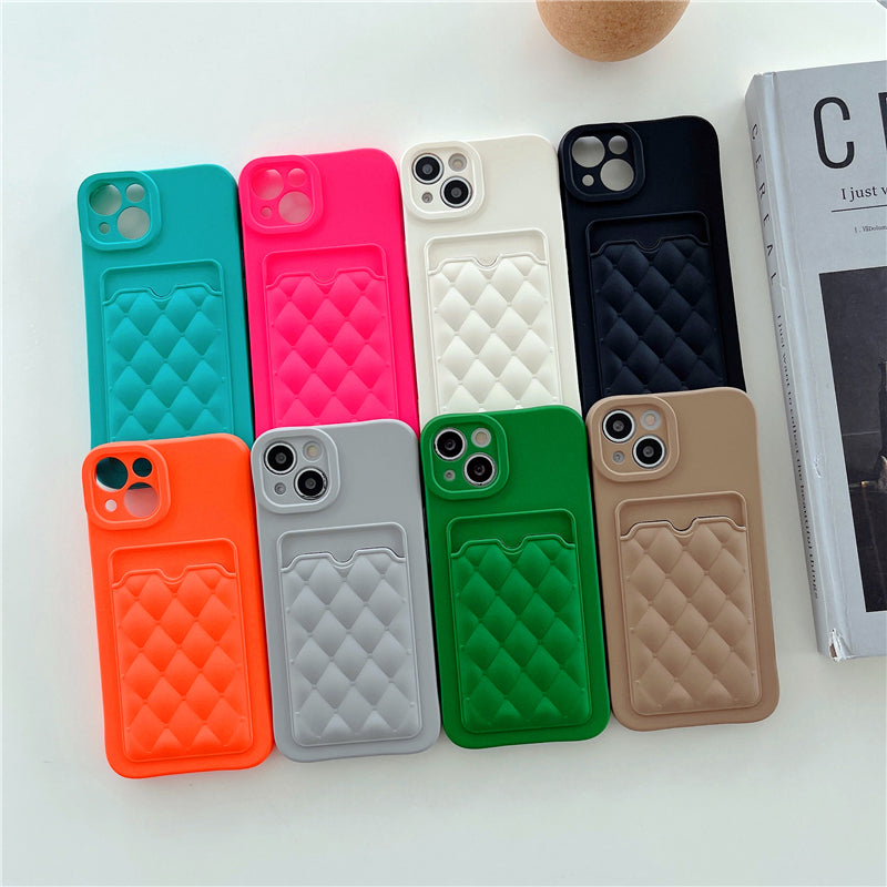 Diamond Lattice Pattern Card Wallet iPhone Case-Fonally-