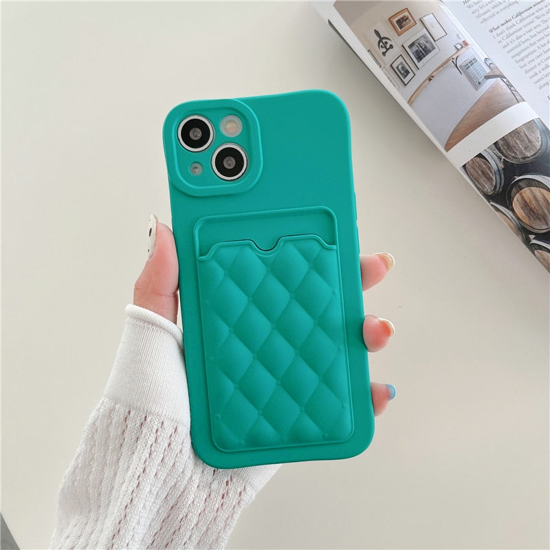 Diamond Lattice Pattern Card Wallet iPhone Case-Fonally-