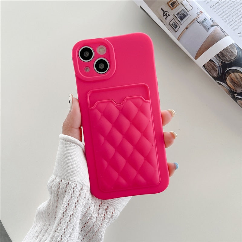Diamond Lattice Pattern Card Wallet iPhone Case-Fonally-For iPhone 13 Pro Max-Red-