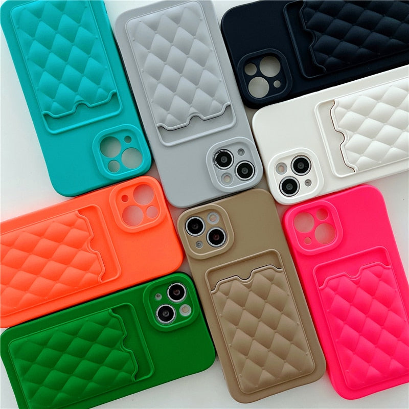 Diamond Lattice Pattern Card Wallet iPhone Case-Fonally-