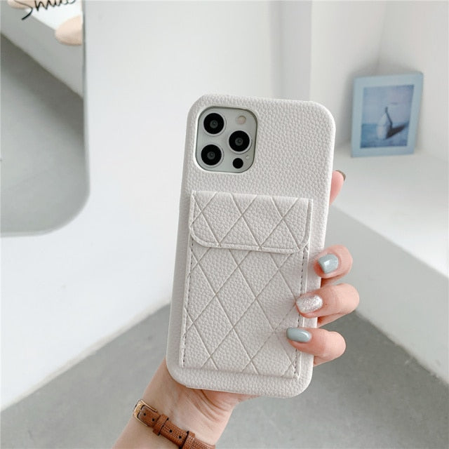 Diamond Pattern Leather Like Wallet iPhone Case-Fonally-For iPhone 13 Pro Max-White-